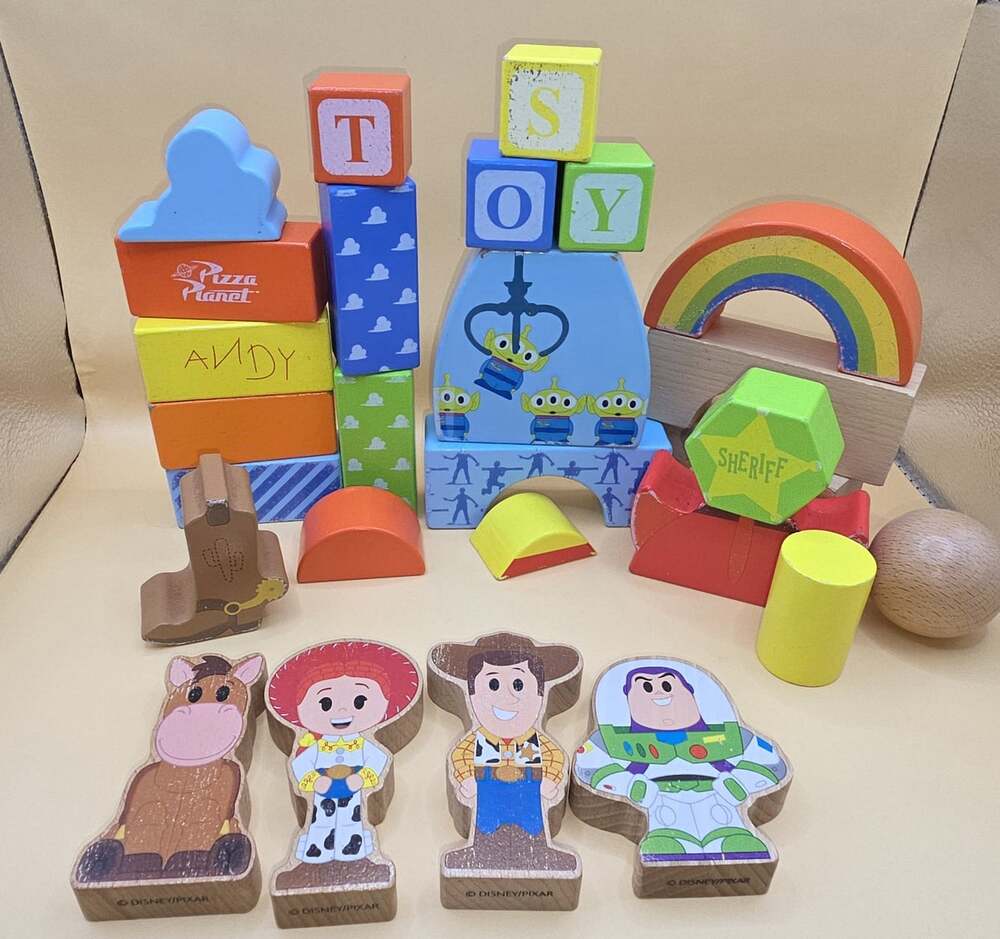 Just Play Disney Toy Story Wood Block Set Woody Buzz Jesse Bullseye